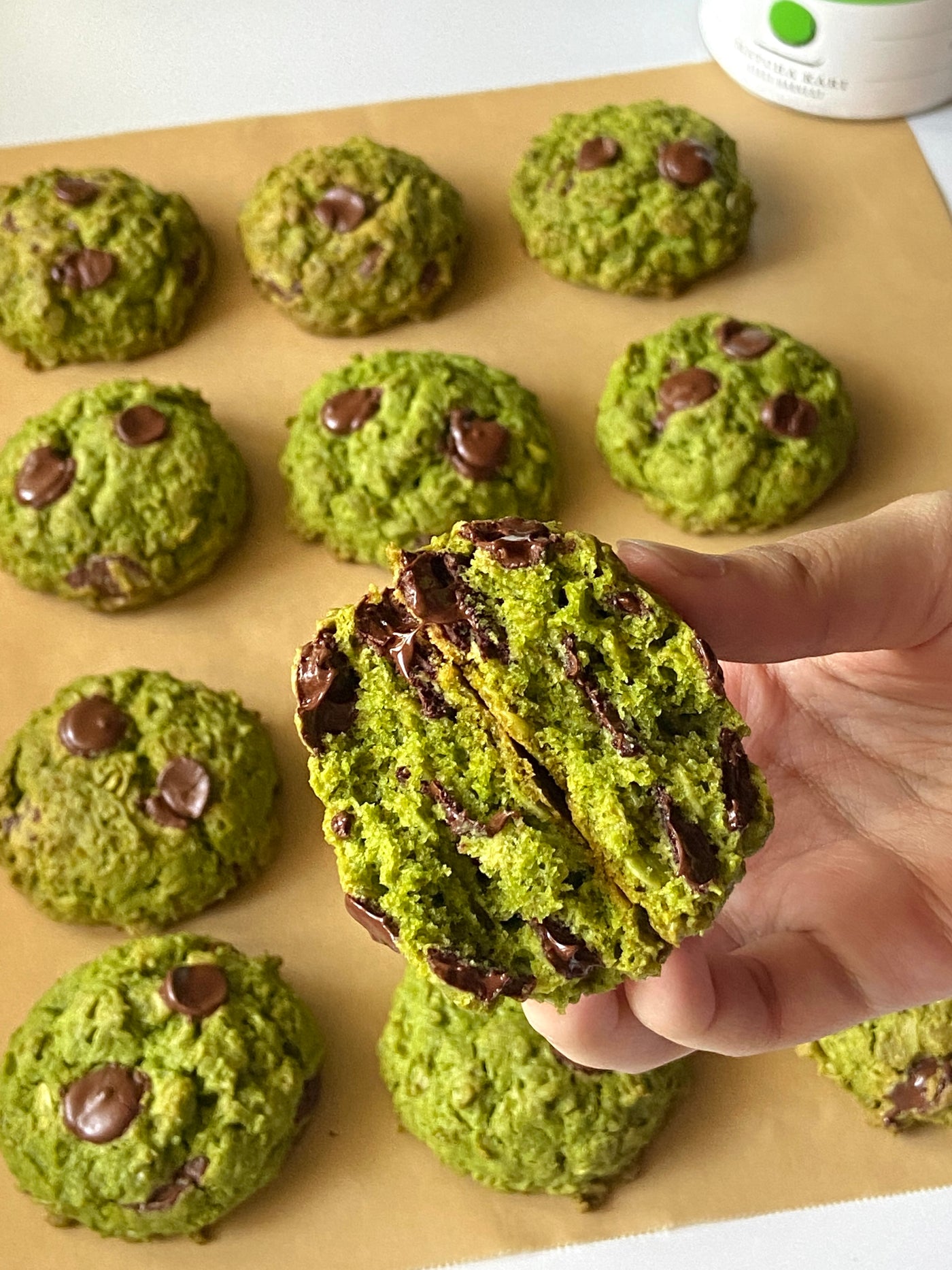 Soft & Chewy Matcha Chocolate Chip Oatmeal Cookies