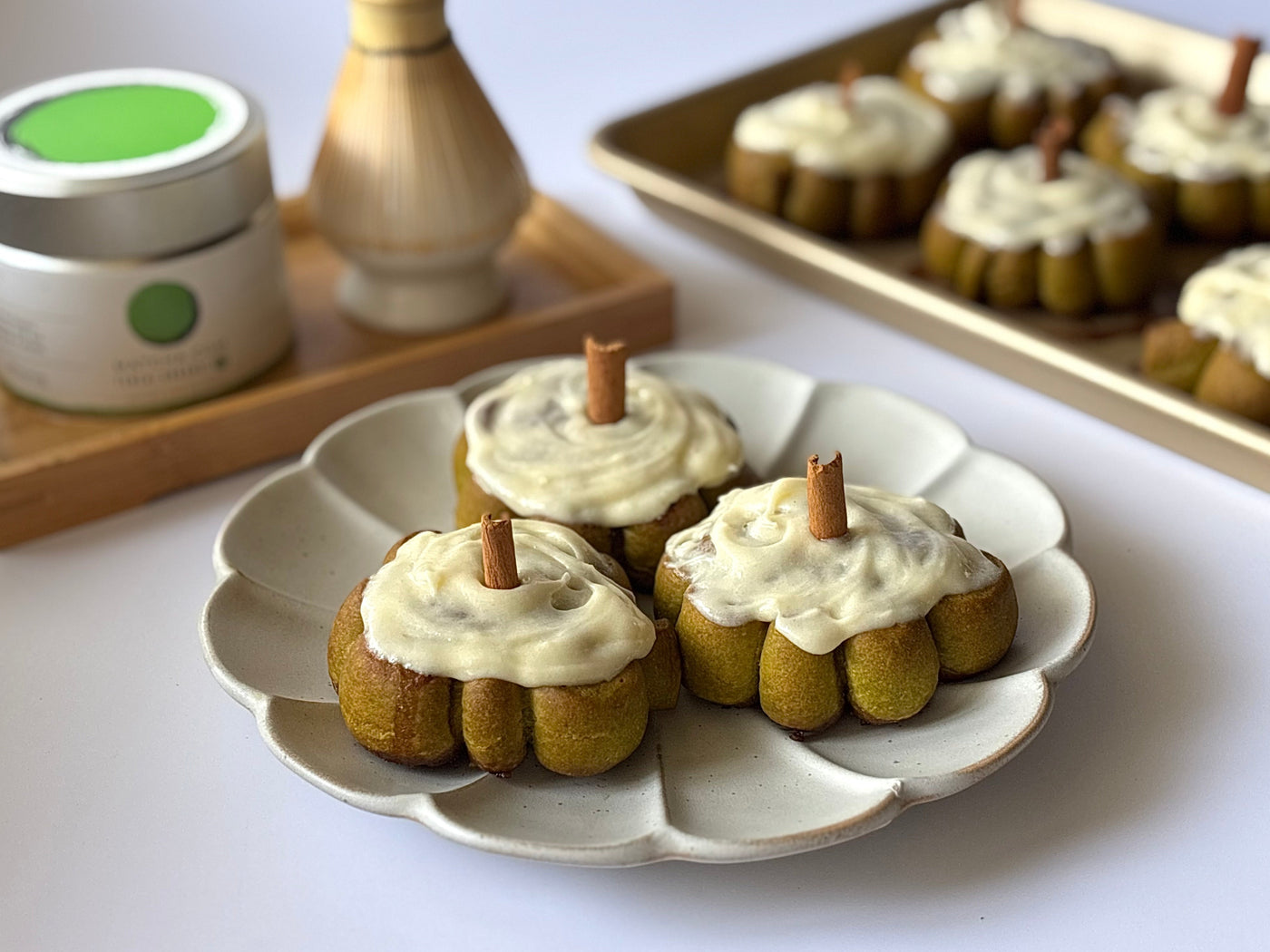 Matcha Chai Pumpkin Cinnamon Rolls