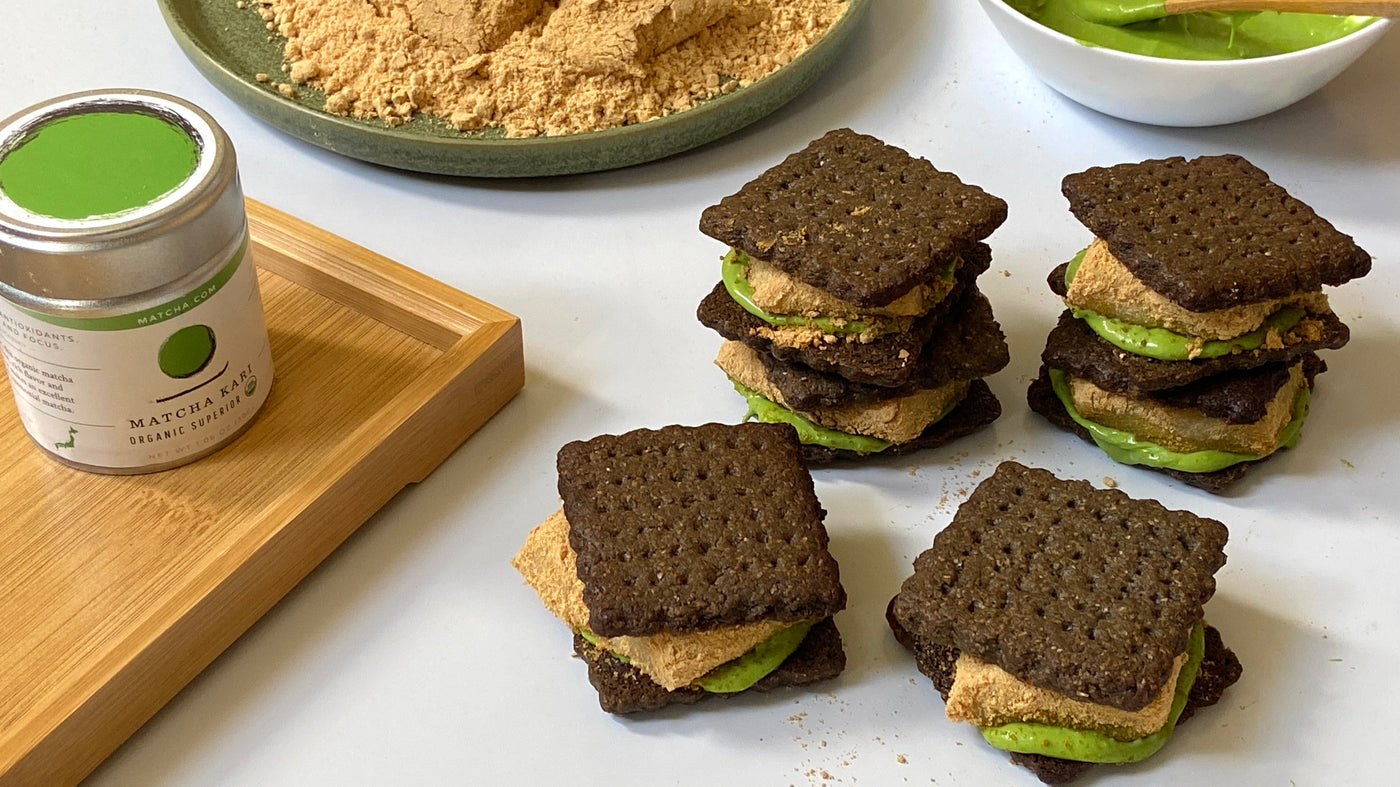 Healthy Homemade Vegan Matcha S’mores Recipe | with Black Sesame and Kinako Mochi!