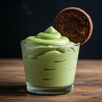 White Chocolate Matcha Mousse with Cookie Crumble